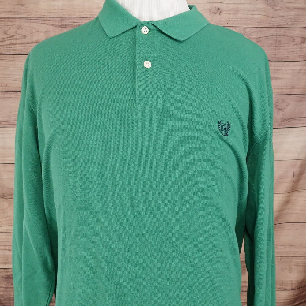 CHAPS LONG SLEEVE SOLID GREEN POLO SHIRT MENS SIZE XL